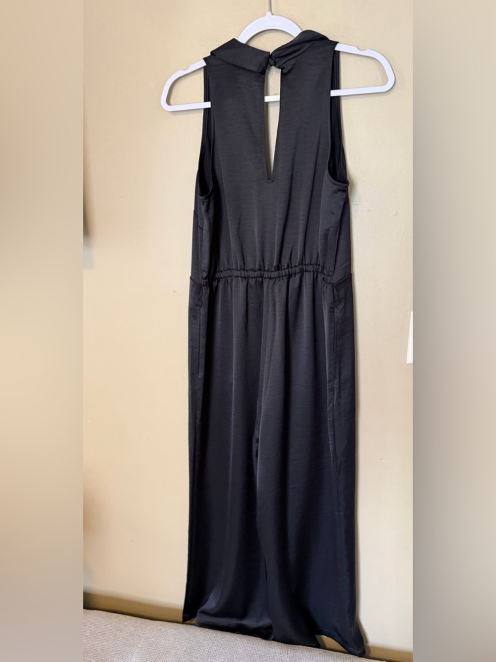 LOFT Black Satin Halter Wrap Jumpsuit NEW - Picture 5 of 10